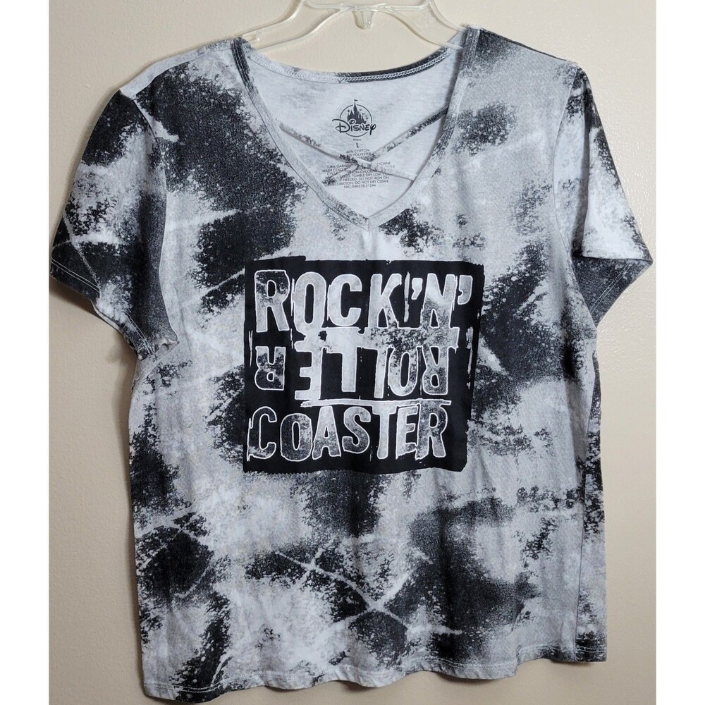 Disney Parks Rockin Roller Coaster T-Shirt Women's Large Gray V-Neck